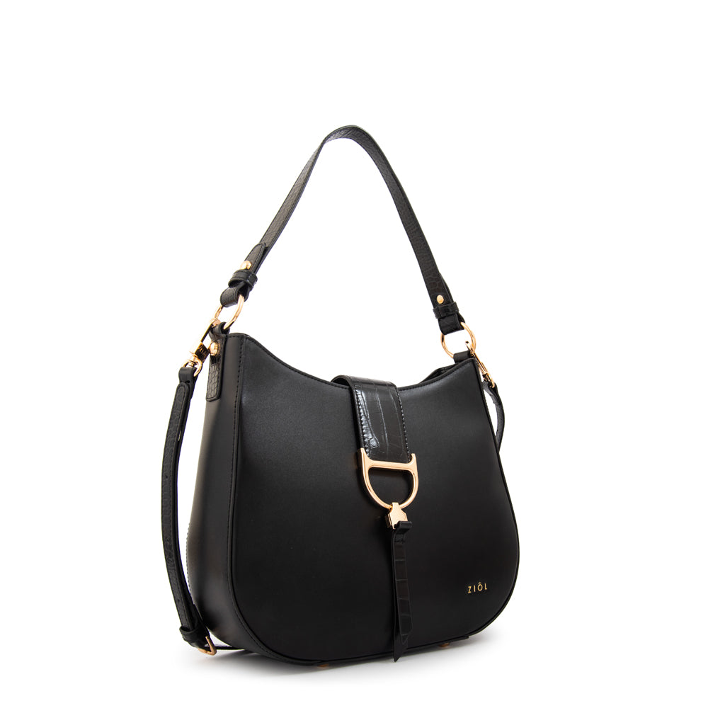 Cartera corte oval sarah mediana negro