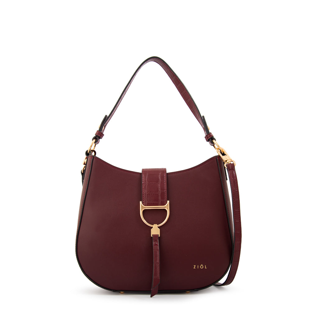 Cartera corte oval sarah mediana burdeo
