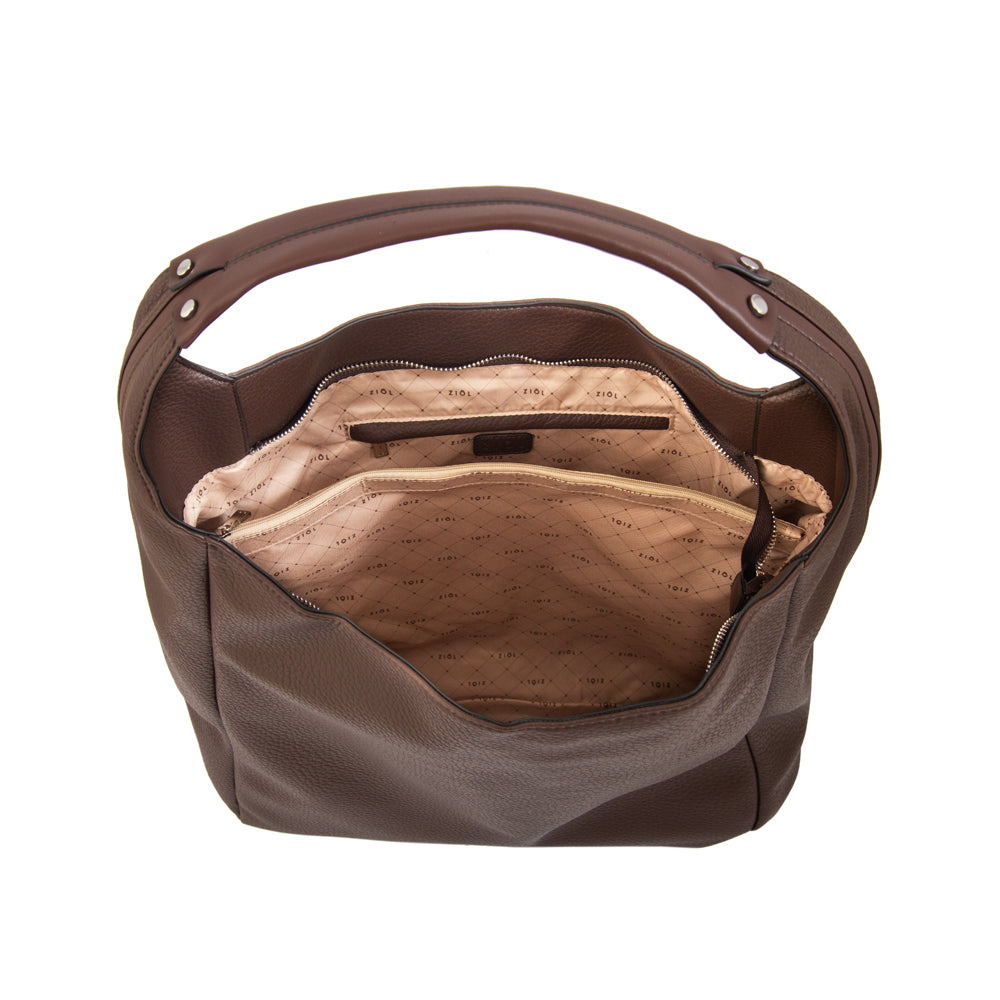 Cartera corte oval barbara grande café oscuro