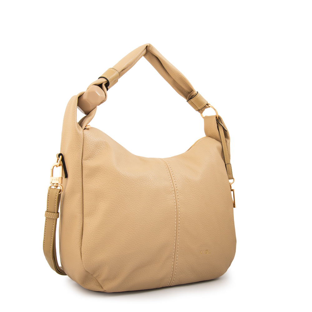 Cartera corte oval casandra grande beige oscuro