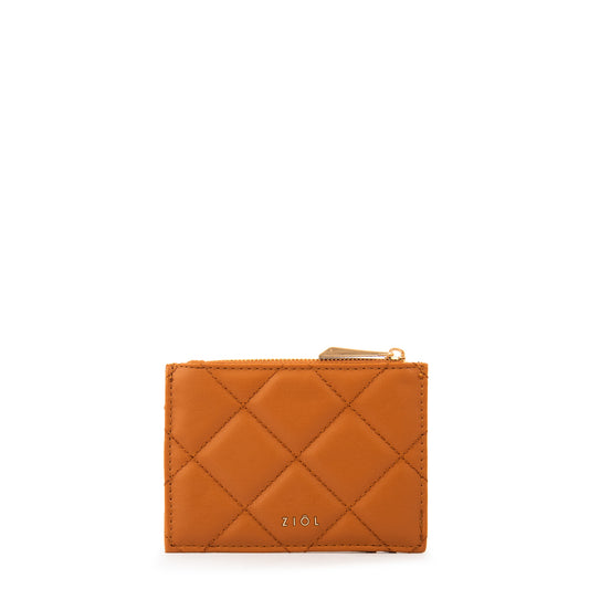 Tarjetero con cierre bouffi pequeña camel