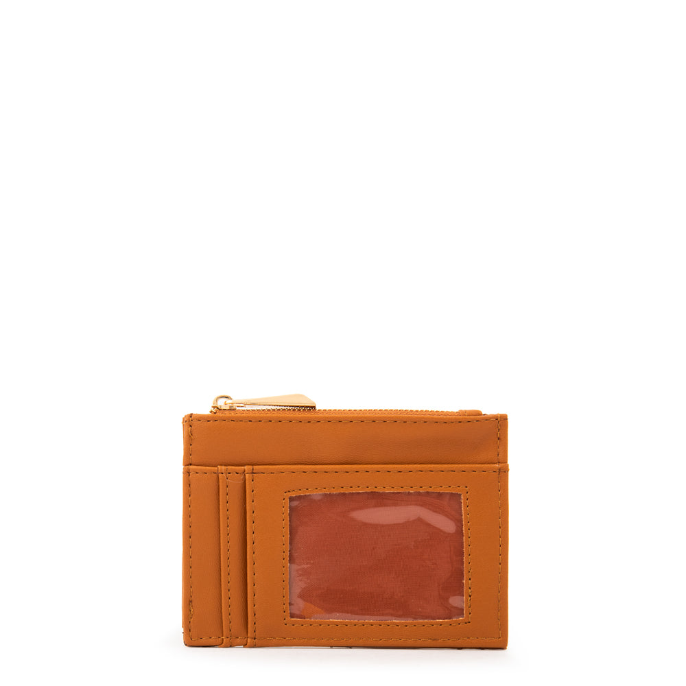 Tarjetero con cierre bouffi pequeña camel