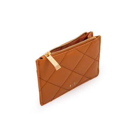 Tarjetero con cierre bouffi pequeña camel