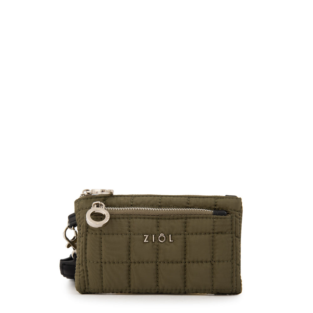 Monedero bolsillo frontal pequeña nacha verde oliva