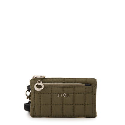 Monedero bolsillo frontal pequeña nacha verde oliva