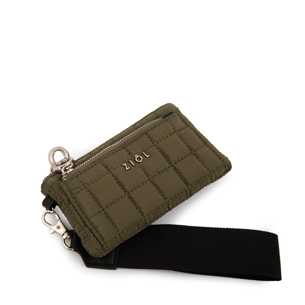 Monedero bolsillo frontal pequeña nacha verde oliva